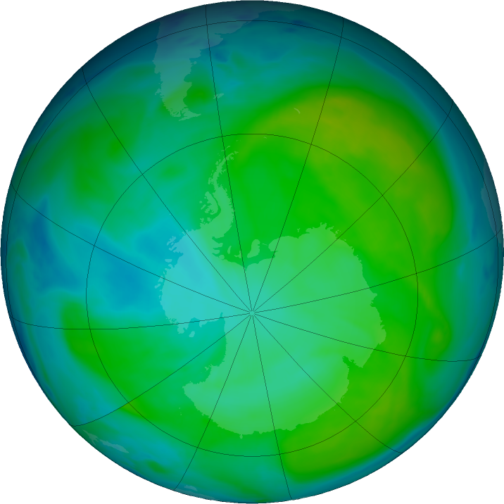 Antarctic ozone map for 31 December 2016